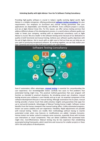Unlocking Quality with Agile Advisor: Your Go-To Software Testing Consultancy