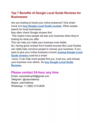 Top 7 Benefits of Google Local Guide Reviews for Businesses