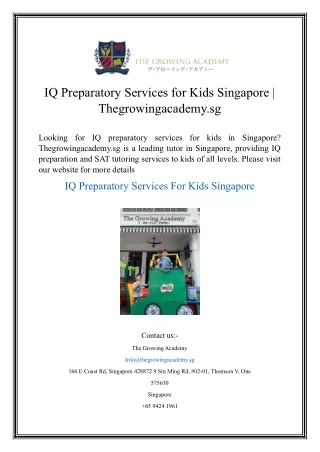 IQ Preparatory Services for Kids Singapore  Thegrowingacademy.sg