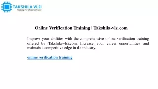 Online Verification Training Takshila-vlsi.com