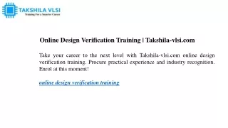 Online Design Verification Training Takshila-vlsi.com
