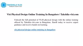 Vlsi Physical Design Online Training In Bangalore Takshila-vlsi.com