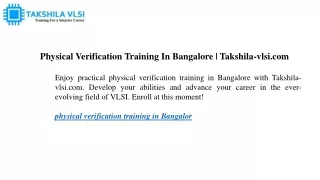 Physical Verification Training In Bangalore Takshila-vlsi.com