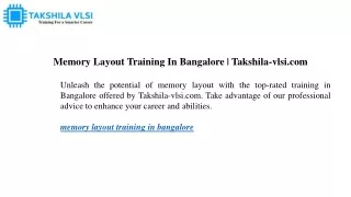 Memory Layout Training In Bangalore Takshila-vlsi.com
