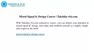 Mixed Signal Ic Design Course Takshila-vlsi.com