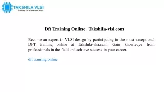 Dft Training Online Takshila-vlsi.com
