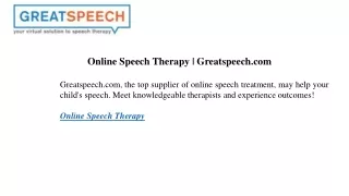 Online Speech Therapy Greatspeech.com