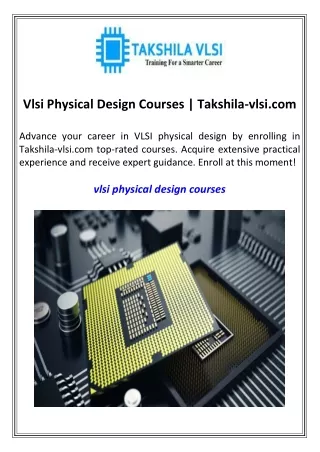 Vlsi Physical Design Courses  Takshila-vlsi.com
