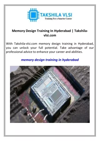 Memory Design Training In Hyderabad  Takshila-vlsi.com