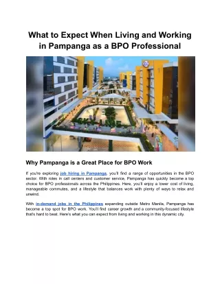 What to Expect When Living and Working in Pampanga as a BPO Professional
