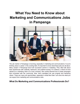 What You Need to Know about Marketing and Communications Jobs in Pampanga