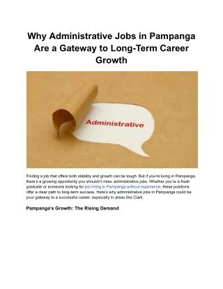Why Administrative Jobs in Pampanga Are a Gateway to Long-Term Career Growth