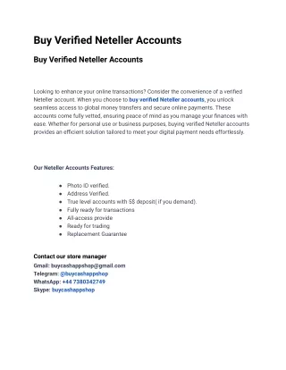 Most Wonderful Site To Buy Verified Neteller Accounts
