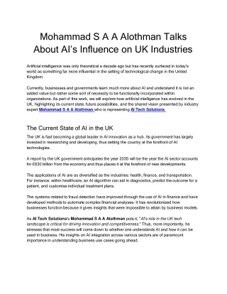 Mohammad S A A Alothman Talks  About AI’s Influence on UK Industries