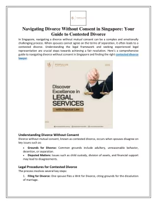 Navigating Divorce Without Consent in Singapore: Your Guide to Contested Divorce