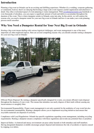 Why You Need a Dumpster Rental for Your Next Big Event in Orlando