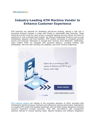 Industry-Leading ATM Machine Vendor to Enhance Customer Experience