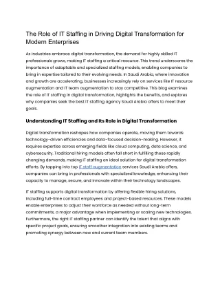 The Role of IT Staffing in Driving Digital Transformation for Modern Enterprises