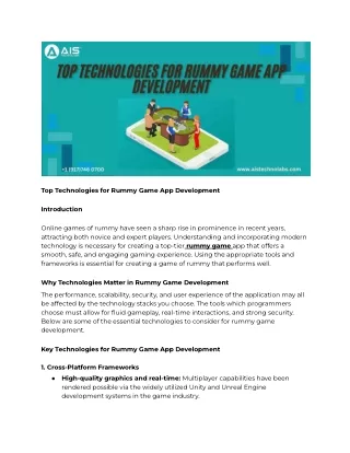 Top Technologies for Rummy Game App Development