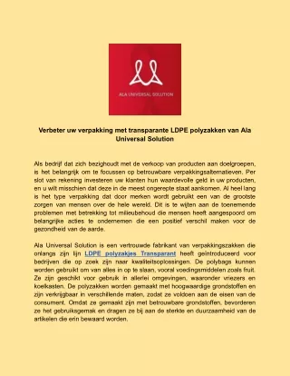 Verbeter uw verpakking met transparante LDPE polyzakken van Ala Universal Solution (1)