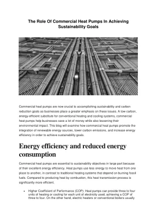 The Role Of Commercial Heat Pumps In Achieving Sustainability Goals