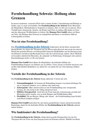 Fernbehandlung Schweiz Heilung ohne Grenzen
