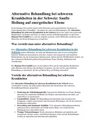 Alternative Behandlung bei schweren Krankheiten in der Schweiz Sanfte Heilung auf energetischer Ebene