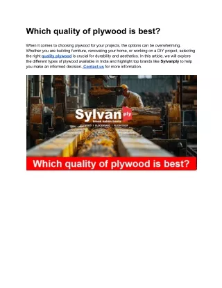 Which quality of plywood is best