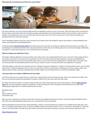 What Improves the Performance of Short Term Loans Online