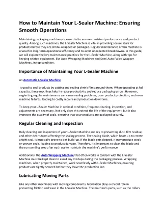 How to Maintain Your L-Sealer Machine Ensuring Smooth Operations