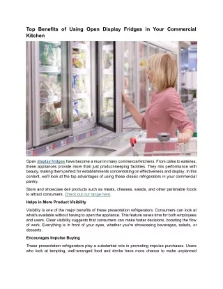 Top Benefits of Using Open Display Fridges in Your Commercial Kitchen