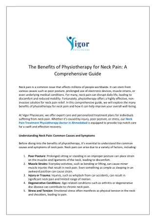 The Benefits of Physiotherapy for Neck Pain A Comprehensive Guide