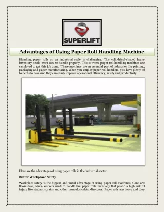 Advantages of Using Paper Roll Handling Machine