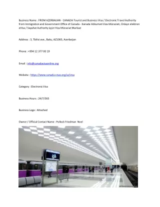 FROM AZERBAIJAN - CANADA  Tourist and Business Visa / Electronic Travel Authorit