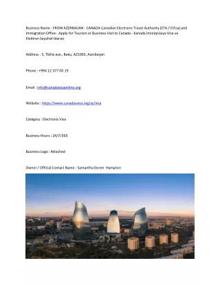 FROM AZERBAIJAN - CANADA  Canadian Electronic Travel Authority (ETA / EVisa) and