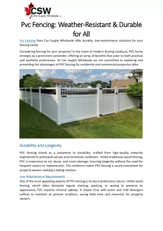 Pvc Fencing Weather-Resistant & Durable for All