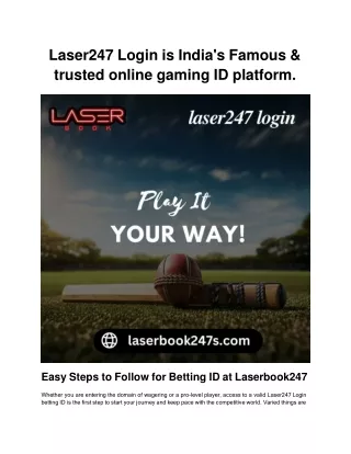 Laser247 Login is India's Famous & trusted online gaming ID platform