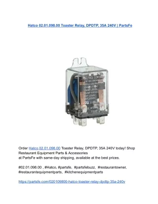 Hatco 02.01.098.00 Toaster Relay, DPDTP, 35A 240V _ PartsFe