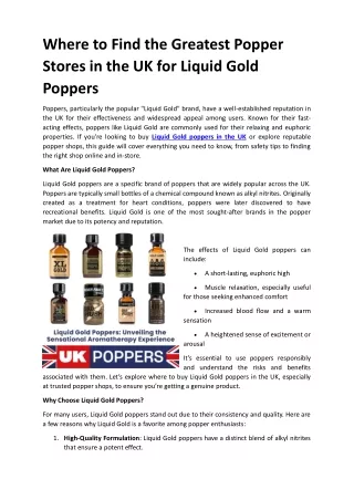 Where to Find the Greatest Popper Stores in the UK for Liquid Gold Poppers