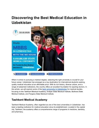 Discovering the Best Medical Education in Uzbekistan