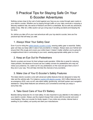 5 Practical Tips for Staying Safe On Your E-Scooter Adventures