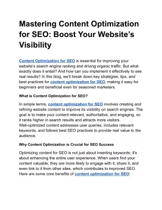 Mastering Content Optimization for SEO: Boost Your Website’s Visibility