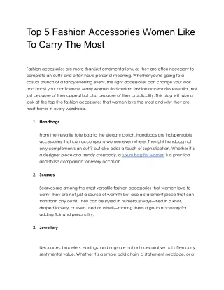 Top 5 Fashion Accessories Women Like To Carry The Most