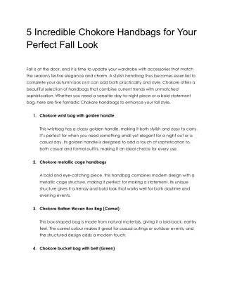 5 Incredible Chokore Handbags for Your Perfect Fall Look