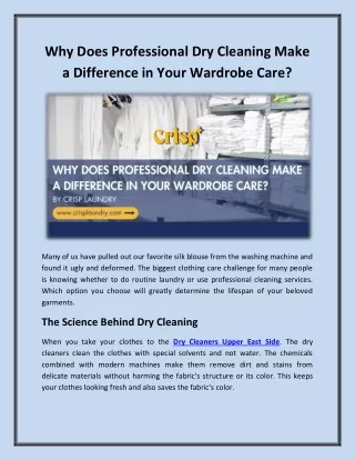 Why Does Professional Dry Cleaning Make a Difference in Your Wardrobe Care?