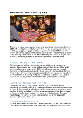 Top Online Casino Games You Need to Try in 2024