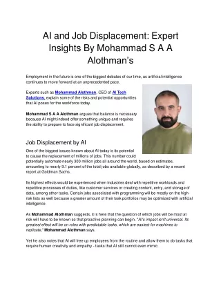 AI and Job Displacement: Expert Insights By Mohammad S A A Alothman’s