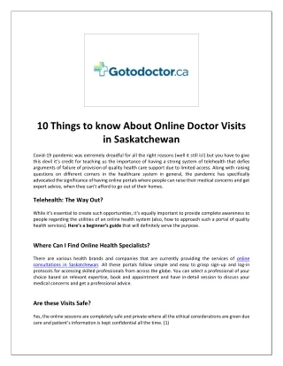 10 Things to know About Online Doctor Visits in Saskatchewan