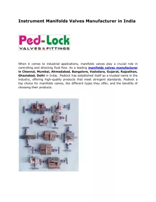 Instrument Manifolds Valves Manufacturer in India