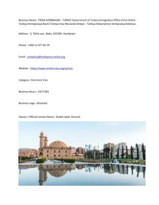 FROM AZERBAIJAN - TURKEY  Government of Turkey Immigration Office eVisa Online -